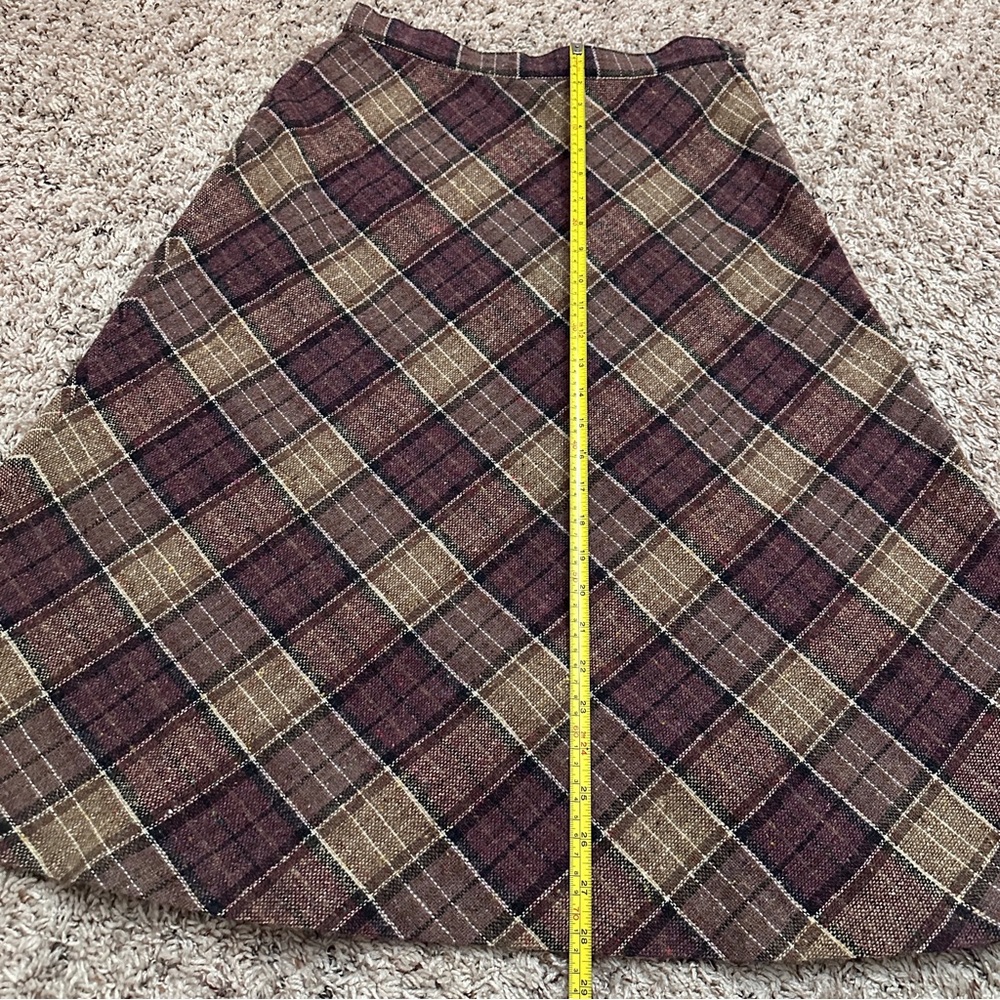Vintage 60s/70s Purple Tan Plaid Tweed A-Line Midi Skirt Women's Size S/M Retro - Picture 14 of 16